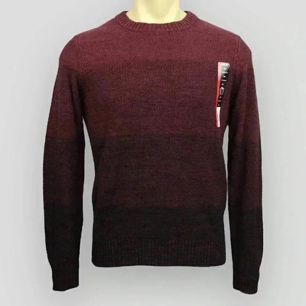 George Men’s Ombre Crewneck Sweater S XL 2XL Burgundy Black Cotton 100%